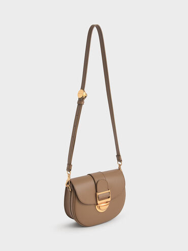 Amelia Metallic Push-Lock Crossbody Bag, Brown, hi-res