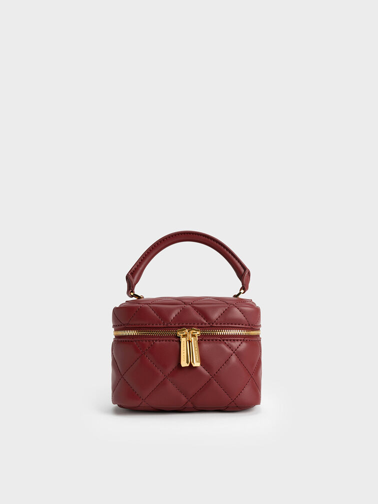 Quilted Vanity Pouch, Burgundy, hi-res