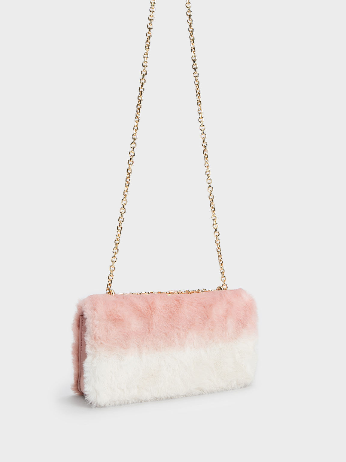 Paffuto Chain Handle Furry Long Wallet, Light Pink, hi-res