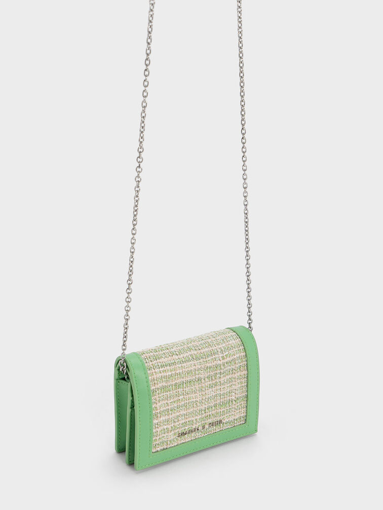 Tweed Snap Button Mini Short Wallet, Green, hi-res
