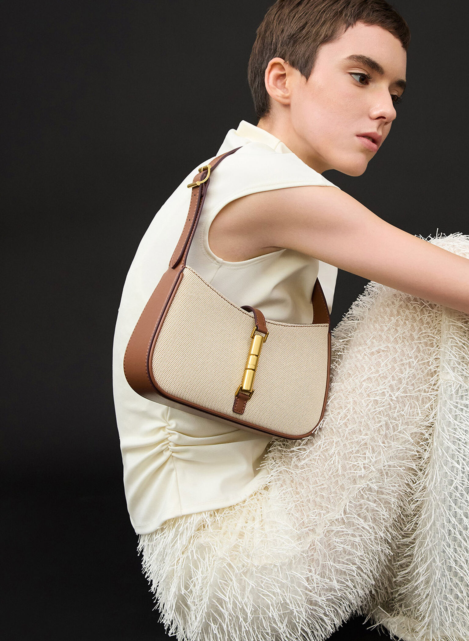 Cesia Canvas Metallic Accent Shoulder Bag, Chocolate, hi-res