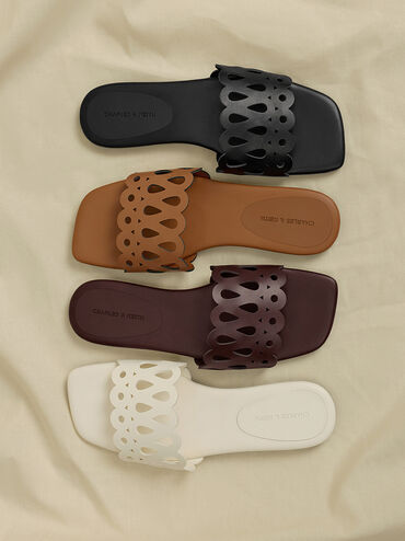 Cut-Out Slide Sandals, Maroon, hi-res