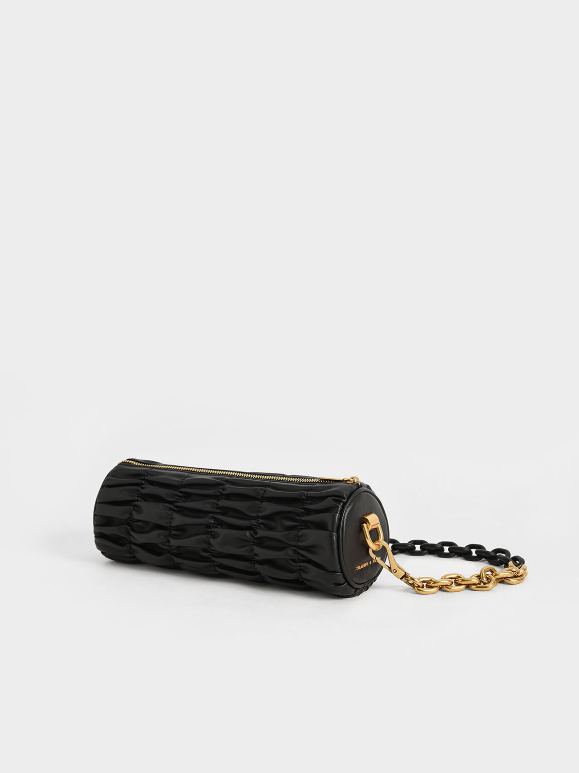 Tallulah Ruched Chain-Handle Shoulder Bag, Black, hi-res