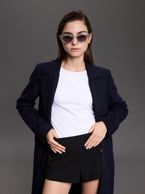 리사이클 아세테이트 지오메트릭-프레임 캣아이 선글라스, Clear, hi-res