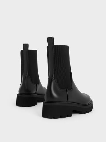 Knitted Sock Ridge-Sole Chelsea Boots, Black, hi-res