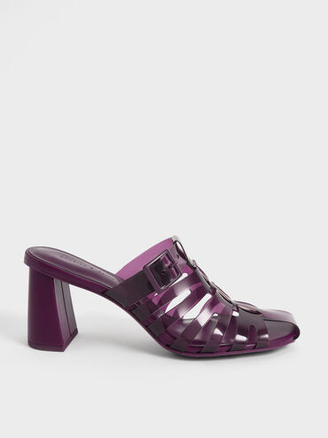 Madison See-Through Caged Mules, Purple, hi-res