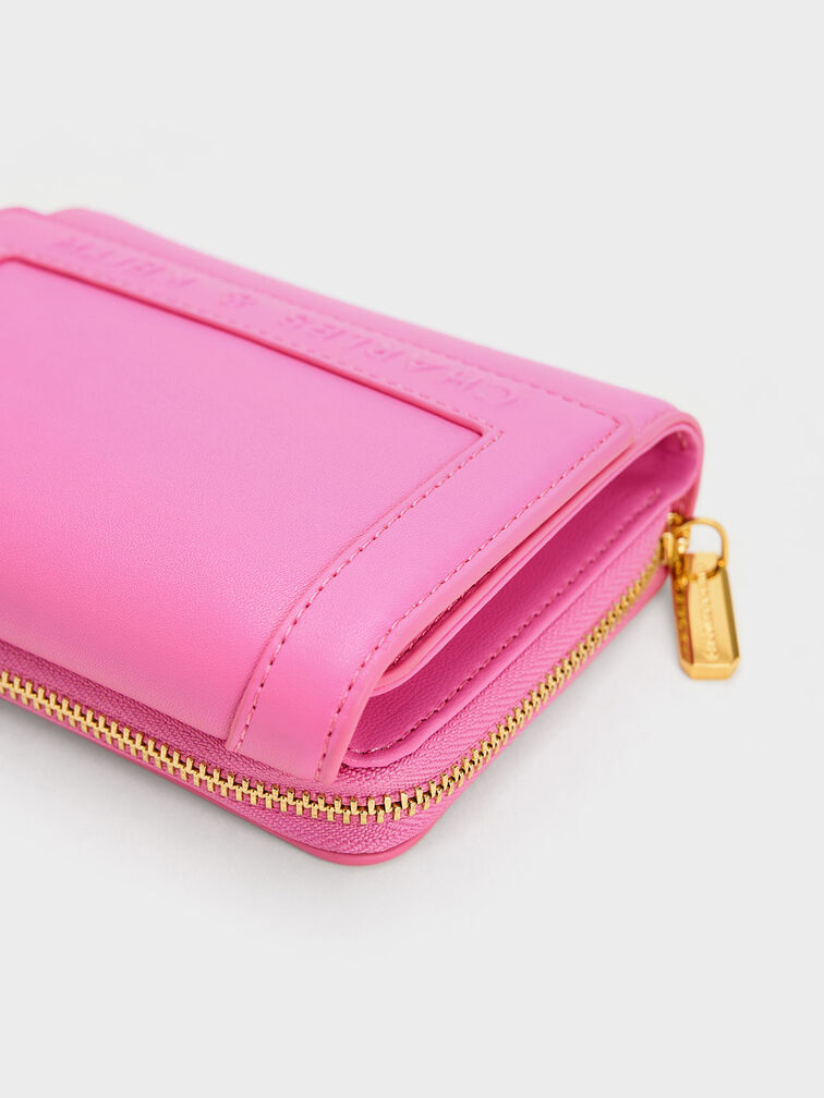 Stitch-Trim Front Flap Wallet, Pink, hi-res