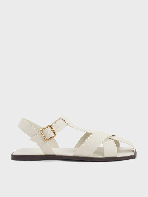 Strappy Crossover Sandals, Chalk, hi-res