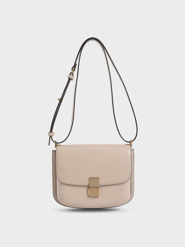 Metallic Push-Lock Shoulder Bag, Sand, hi-res