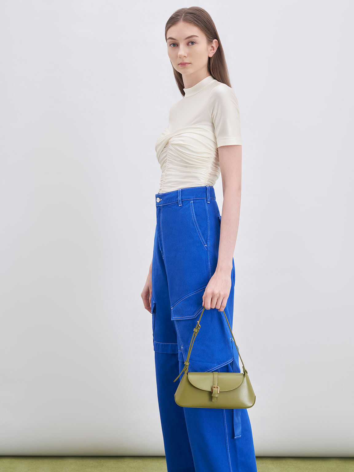 Annelise Double Belted Shoulder Bag, Pistachio, hi-res