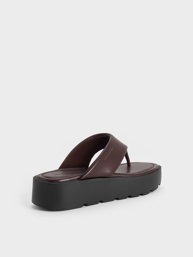 V-Strap Flatform Thong Sandals, Burgundy, hi-res