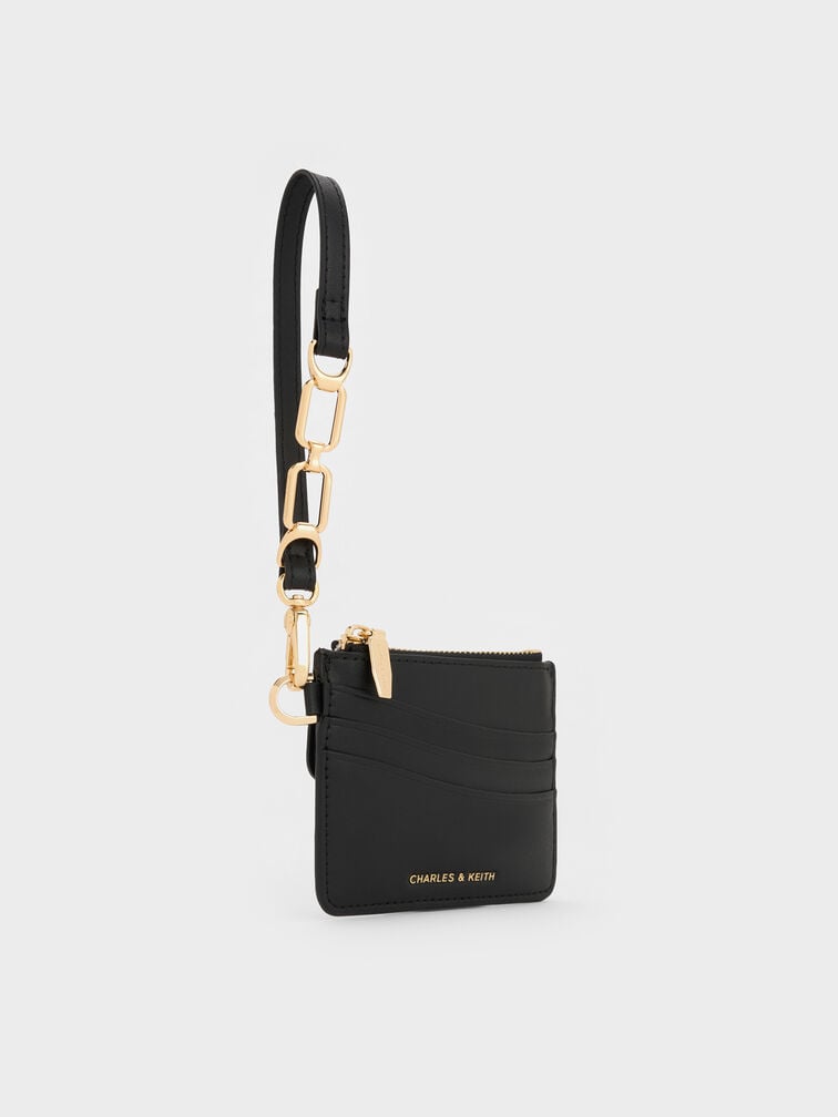 Agatha Chain-Accent Wristlet Card Holder, Black, hi-res