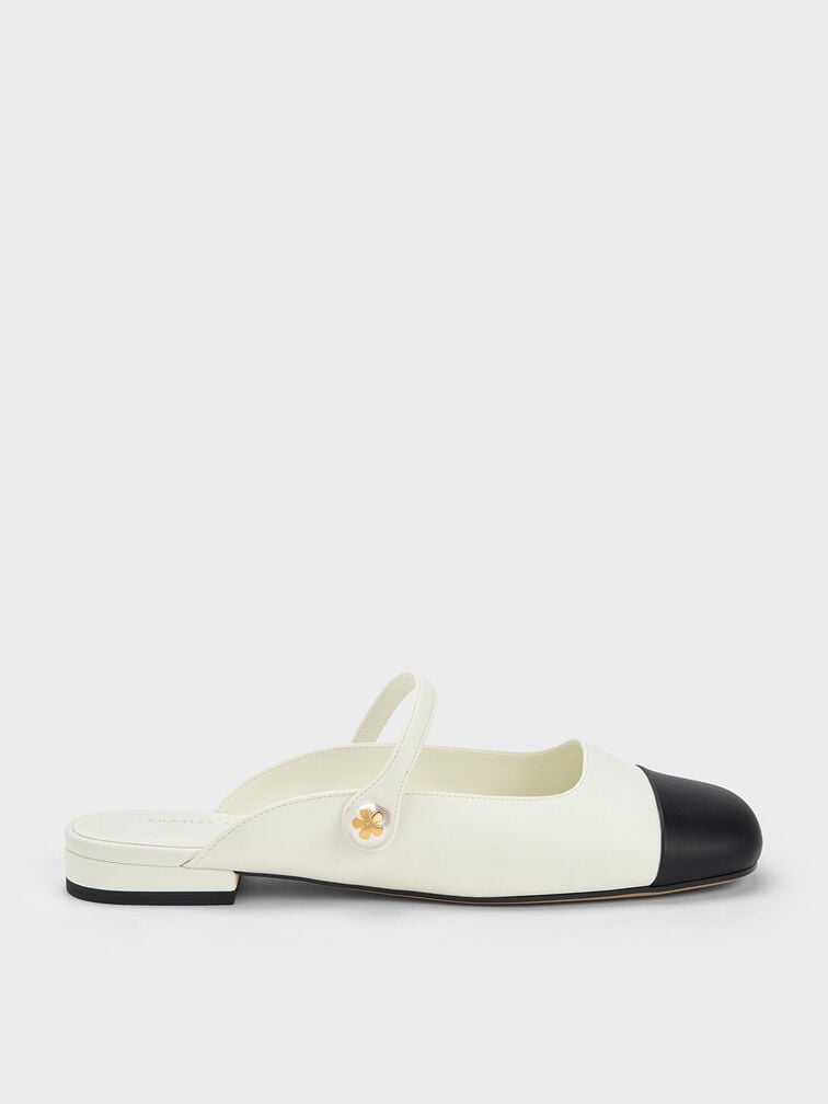 Pearl Embellished Flat Mules, White, hi-res