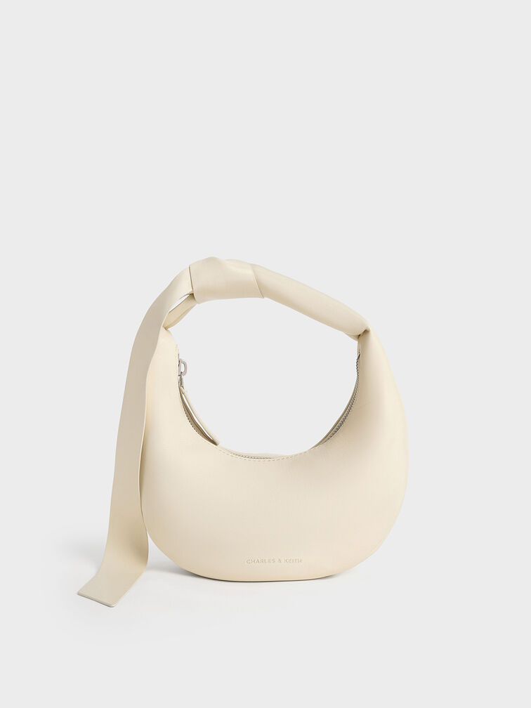 Micro bolso hobo anudado Toni tipo media luna, Blanco tiza, hi-res