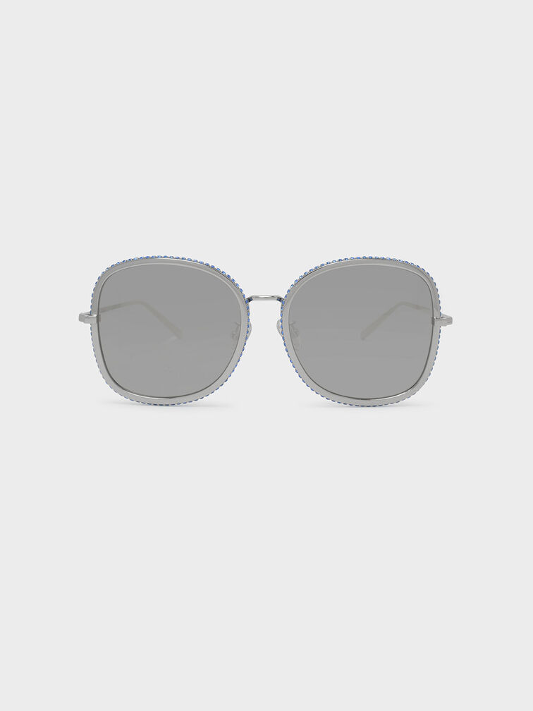 Embellished Sunglasses, Silver, hi-res