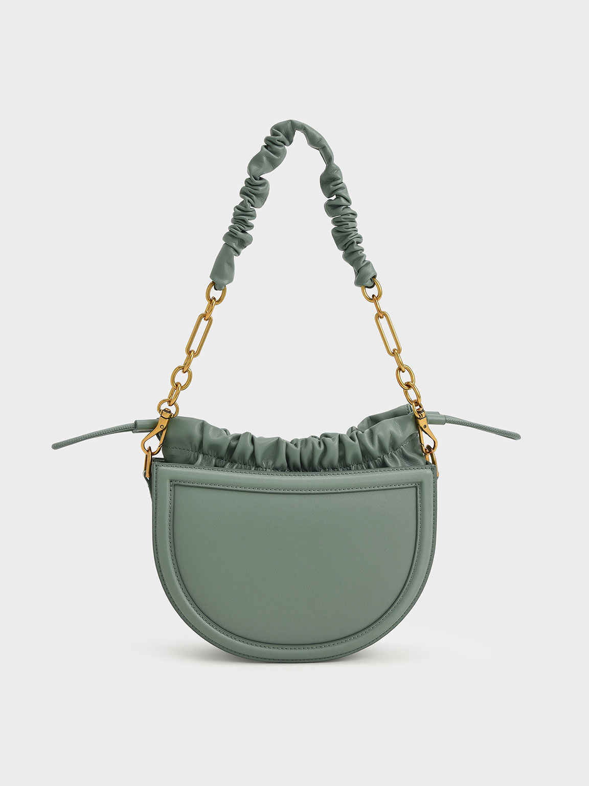 Solange Ruched Chain Handle Crescent Bag, Sage Green, hi-res