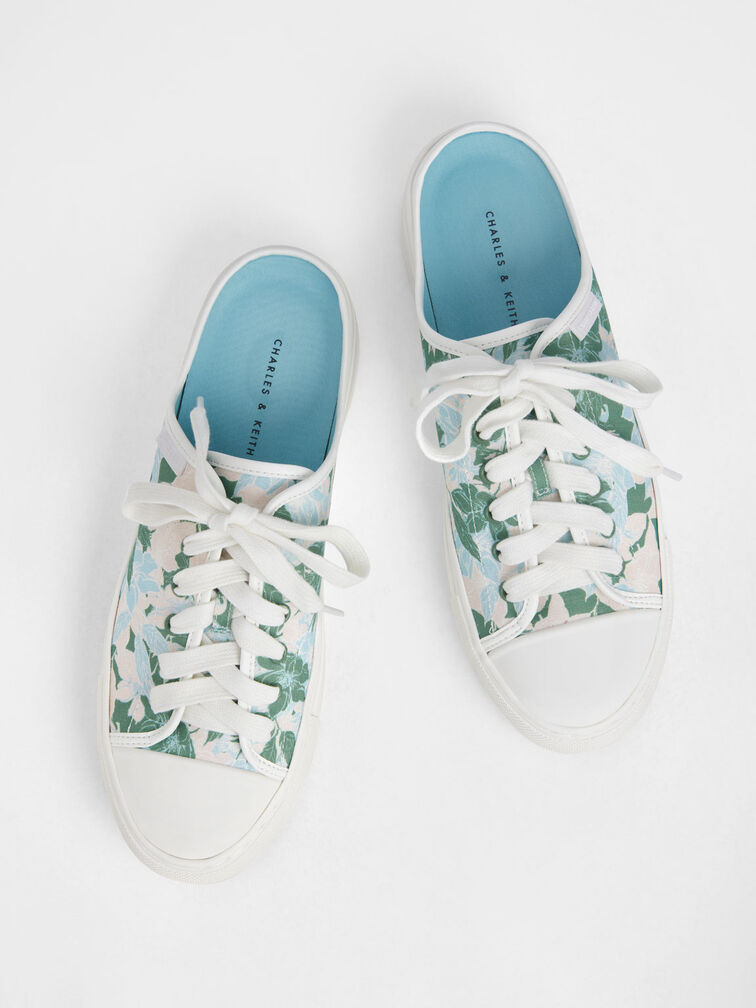 Linen Floral-Print Slip-On Sneakers, Multi, hi-res