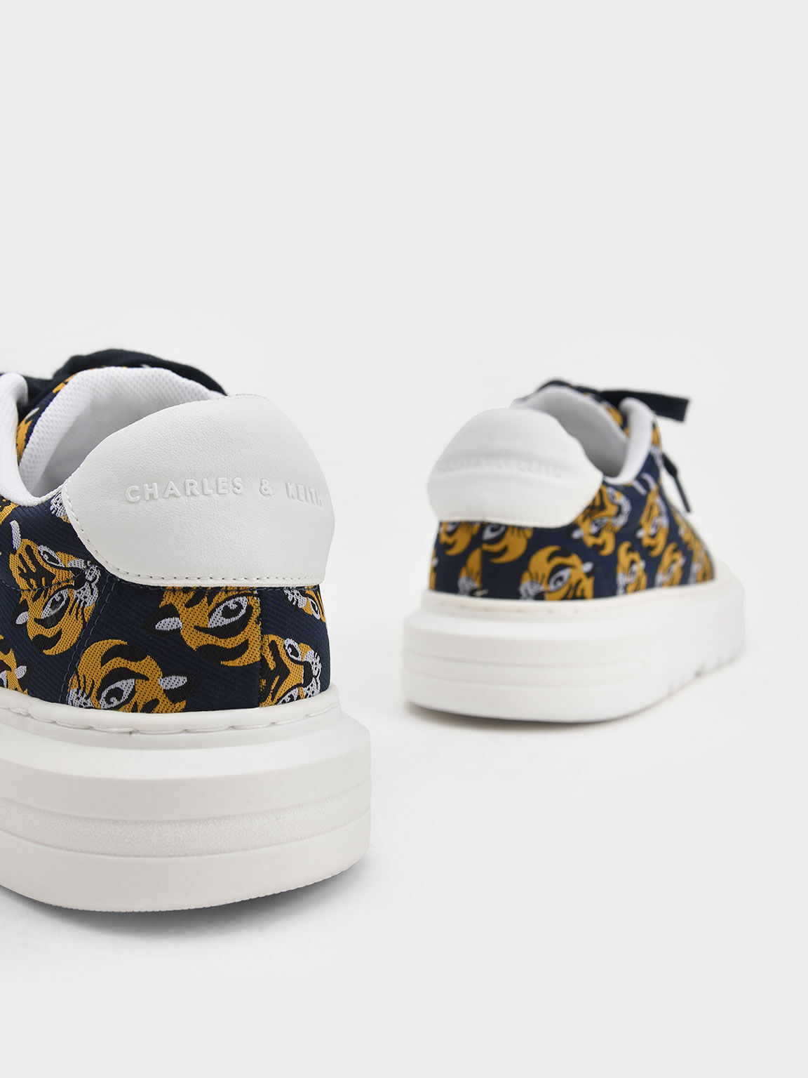 Lunar New Year Collection: Stevie Tiger-Print Jacquard Sneakers, Dark Blue, hi-res