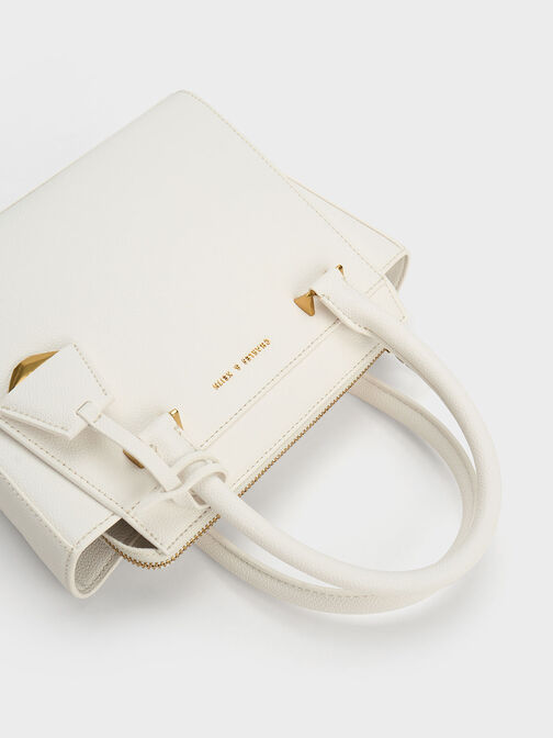 Harper Structured Top Handle Bag, White, hi-res