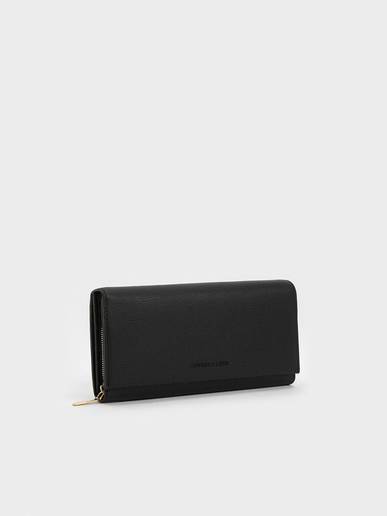 Front Flap Long Wallet, Black, hi-res