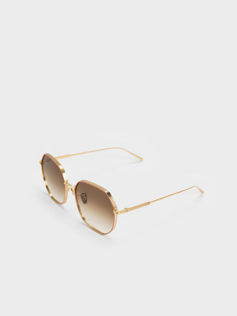 Tinted Geometric Sunglasses, Pink, hi-res