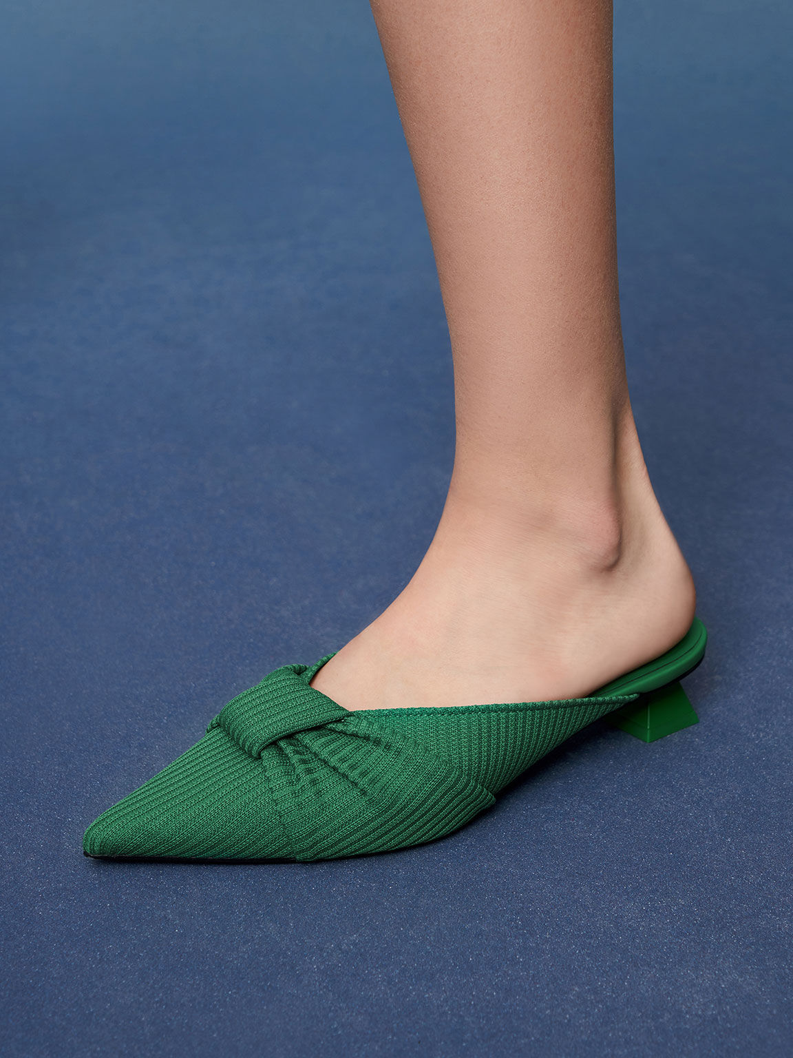 Recycled Polyester Ruched Knotted Mules, Green, hi-res