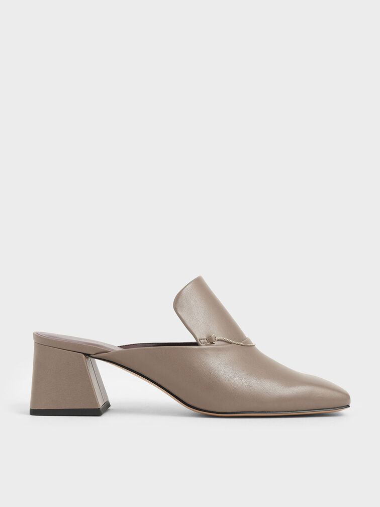 Chain Link Loafer Mules, Taupe, hi-res