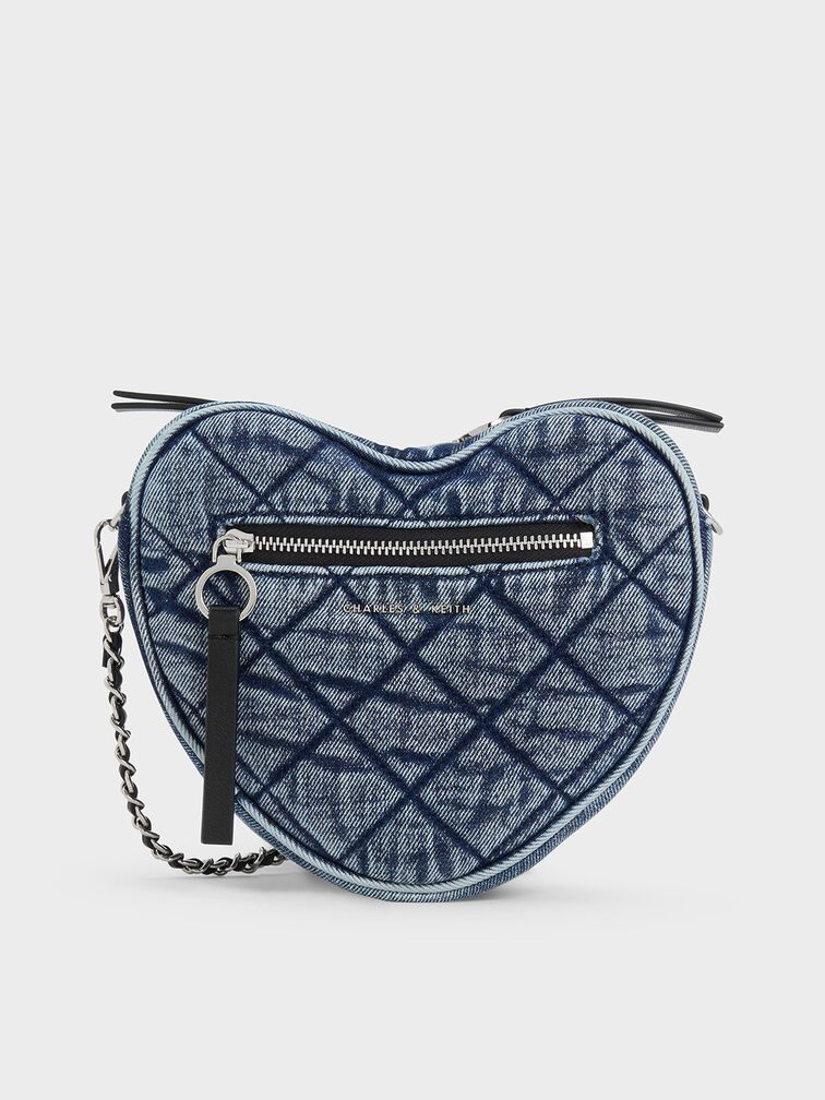 Philomena Denim Quilted Chain-Handle Bag, Denim Blue, hi-res