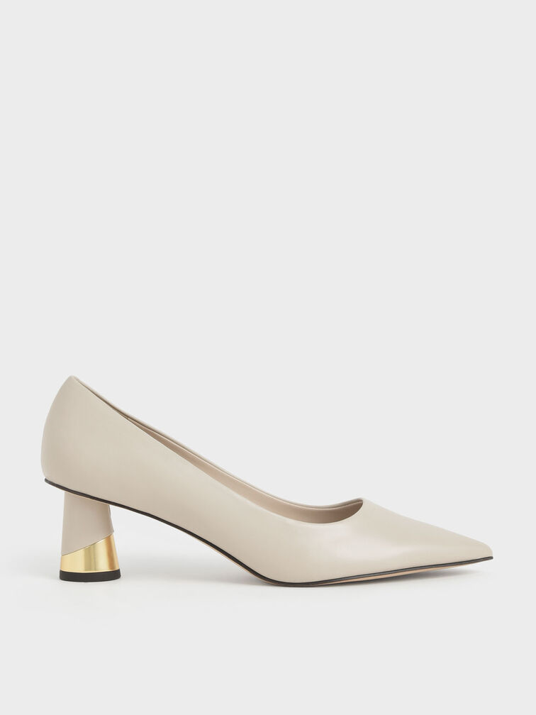 Metallic Sculptural Heel Pumps, Chalk, hi-res