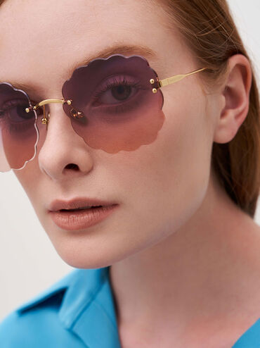 Multi-Tinted Scalloped Butterfly Sunglasses, Pink, hi-res