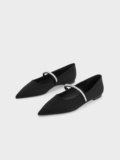 Ambrosia Gem-Embellished Mary Jane Flats, Black Textured, hi-res