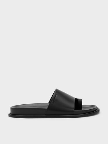 Sandalias planas con tiras anchas, Negro, hi-res