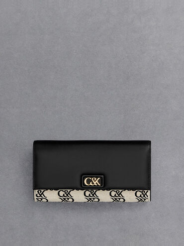Leather & Canvas Chain-Strap Wallet, Multi, hi-res