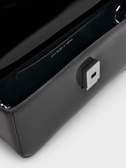 Patent Chain-Handle Shoulder Bag, Noir, hi-res