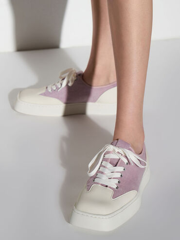 Two-Tone Textured Low-Top Sneakers, Purple, hi-res
