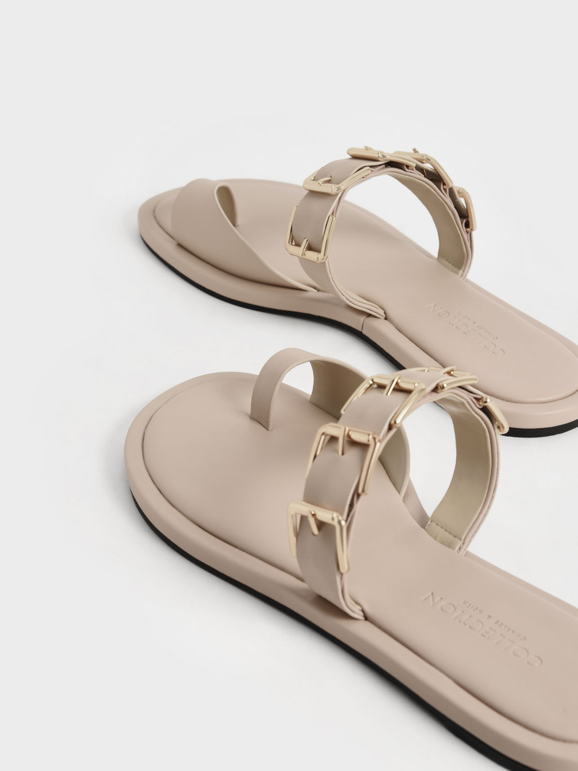 Buckled Leather Toe-Ring Sandals, Chalk, hi-res
