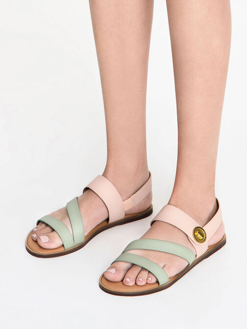 Yara Two-Tone Asymmetric Strappy Sandals, Nude, hi-res