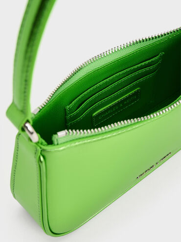 Elspeth Metallic Curved Shoulder Bag, Green, hi-res