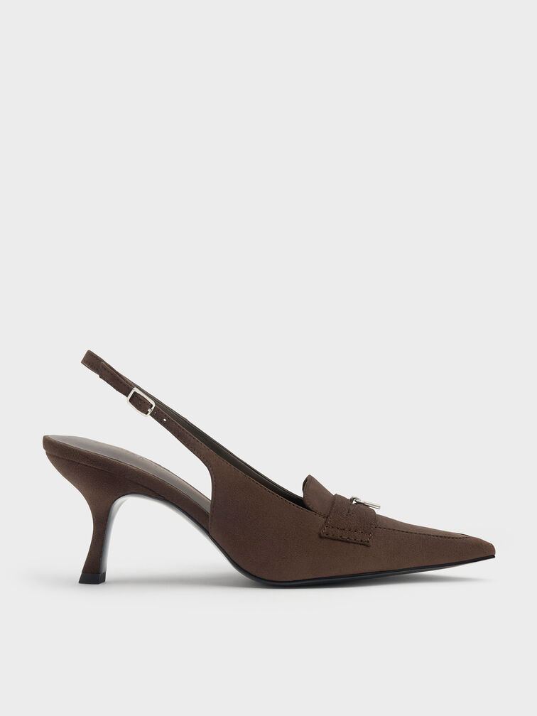 Escarpins slingback Griselda en su&egrave;de synth&eacute;tique, Dark Brown Textured, hi-res