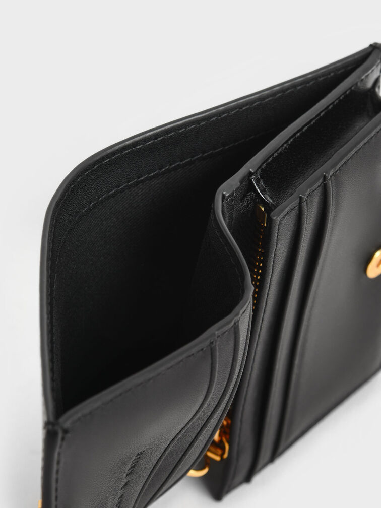 Snap Button Mini Short Wallet - Black
