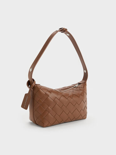 Ivette Woven Shoulder Bag, Chocolate, hi-res