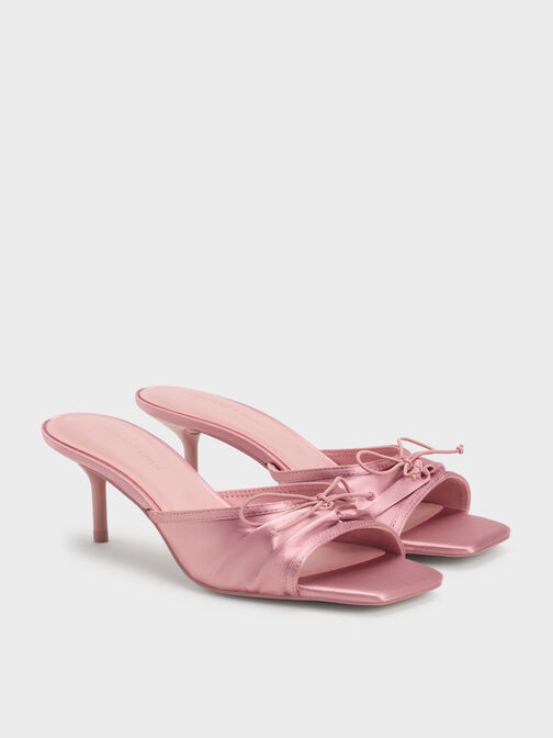 Sadira Satin Heeled Mules, Pink, hi-res