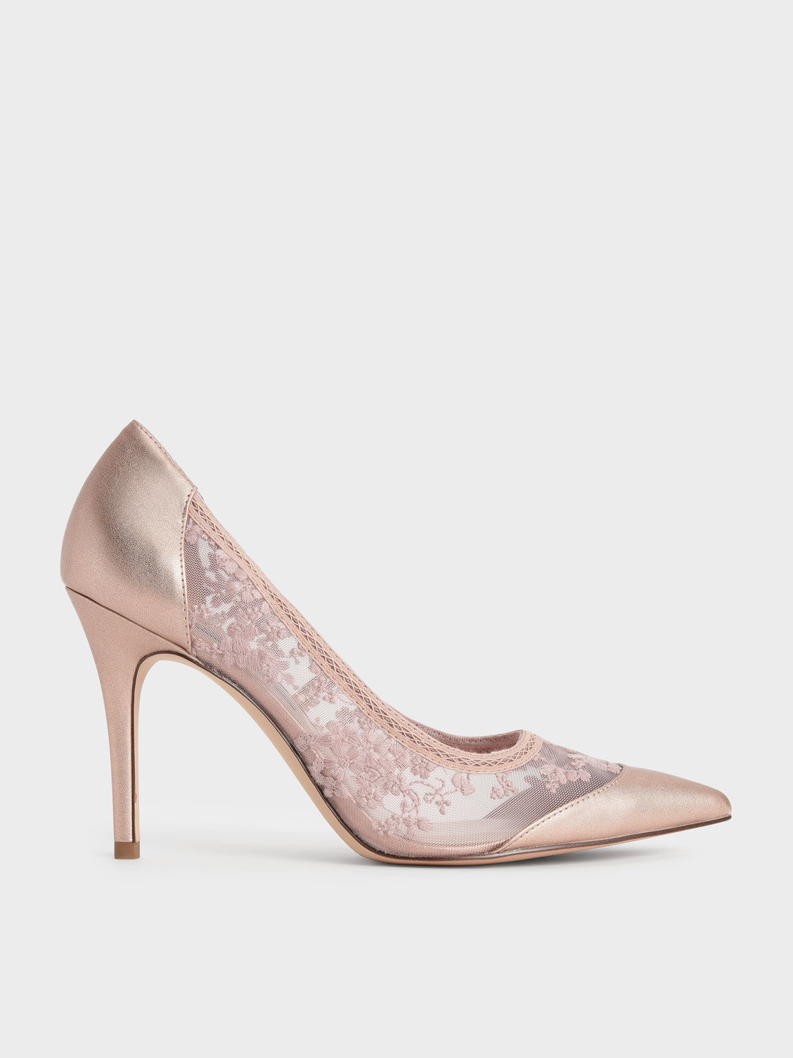Rose Gold Embroidered Mesh Pointed 