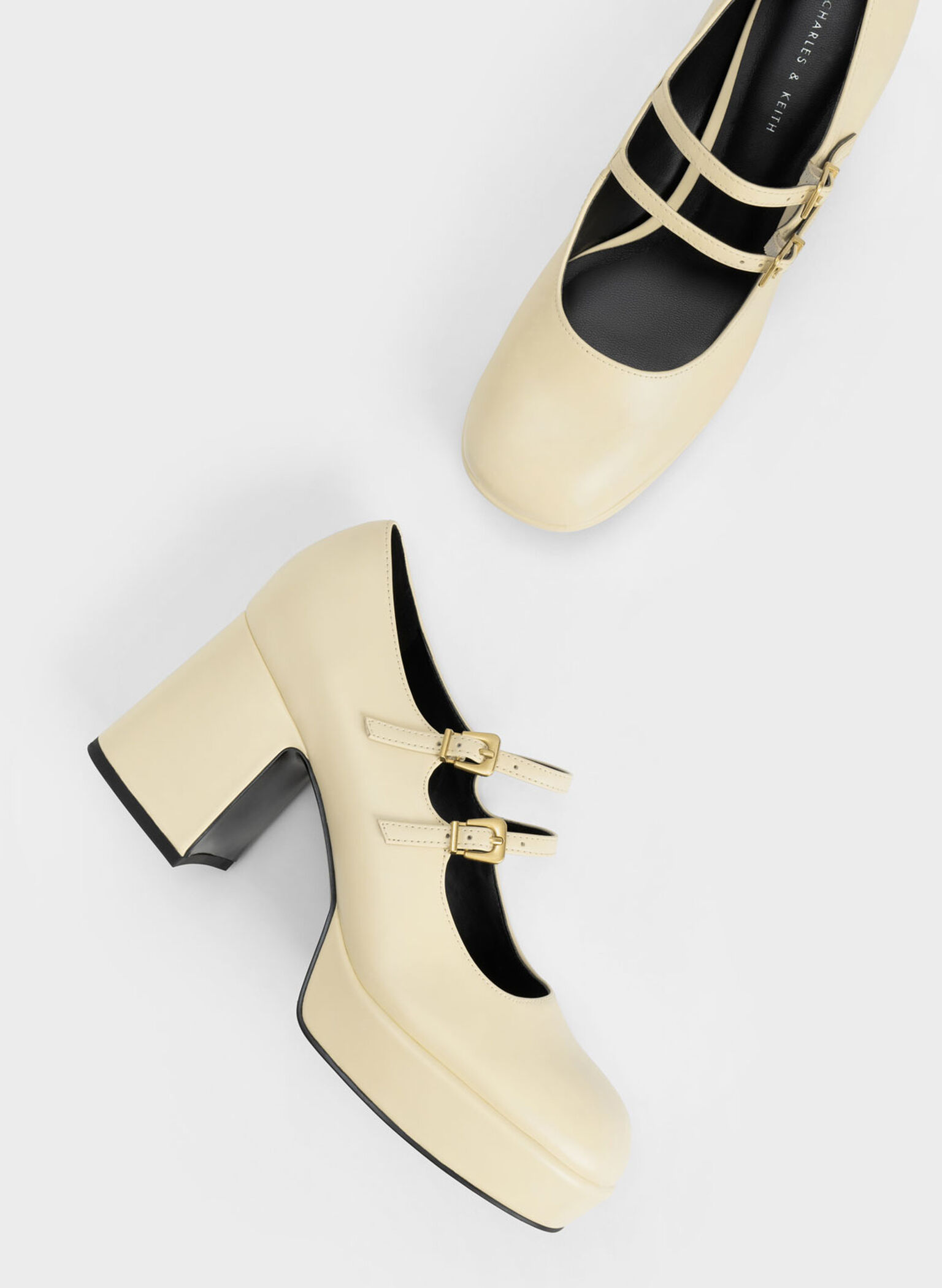 Block Heel Mary Janes, Yellow, hi-res
