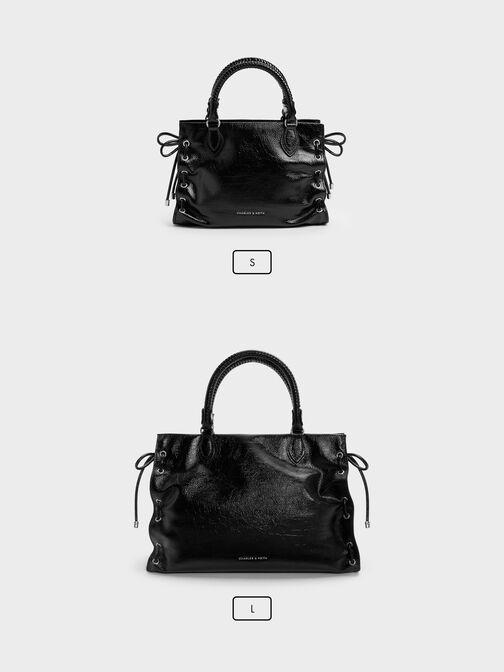 Large Nylah Grommet Lace-Up Tote Bag, Noir, hi-res