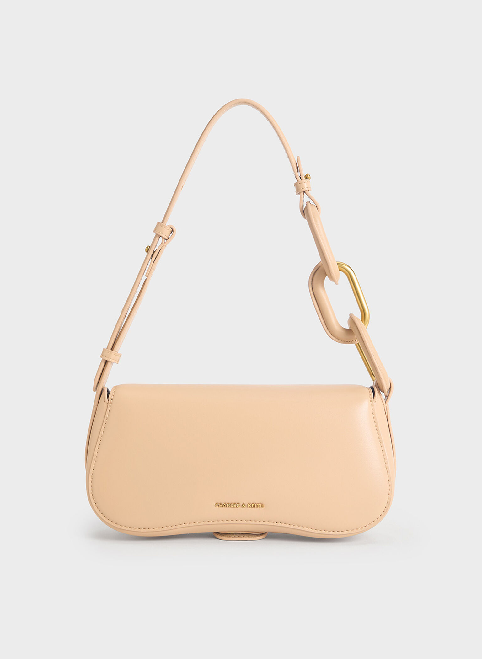 Bolso alargado Kora con detalles metálicos, Beige, hi-res