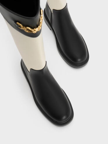 Bryn Two-Tone Metallic Chain Accent Knee-High Boots, Multi, hi-res