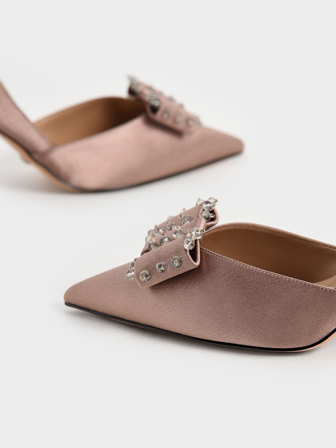 Satin Bead-Embellished D'Orsay Pumps, Brown, hi-res