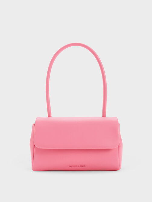 Curved Handle Shoulder Bag, Pink, hi-res