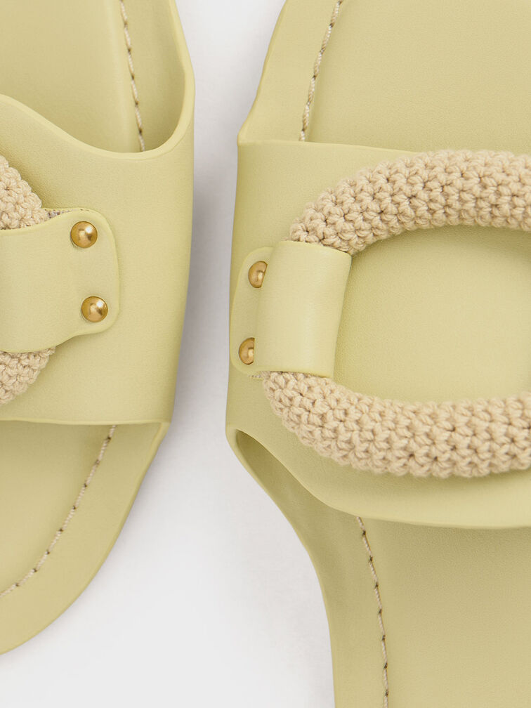 Raffia Ring Slide Sandals, Lime, hi-res